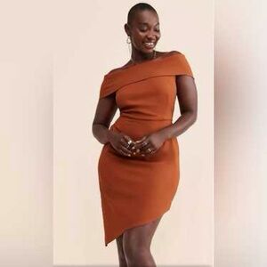 HUTCH - Anthropology - Off-Shoulder Rust Orange Asymmetrical Dress